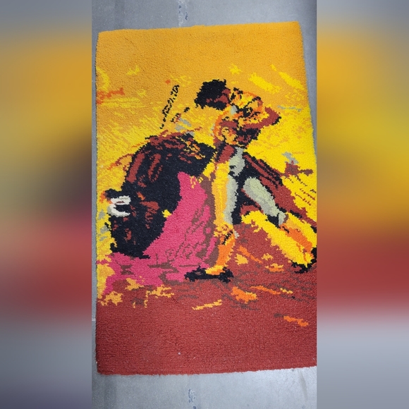 Other - Antique Vintage Mcm Mid Century Modern Matador Latch Hook Rug 5x3' Bullfighter